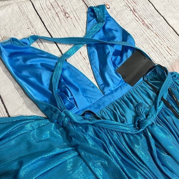 NWT RETROFETE Tova Shimmer Halter Dress in Aqua Blue - Picture 11 of 11